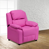 Flash Furniture Deluxe Heavily Padded Contemporary Hot Pink Vinyl Kids Recliner with Storage Arms BT-7985-KID-HOT-PINK-GG